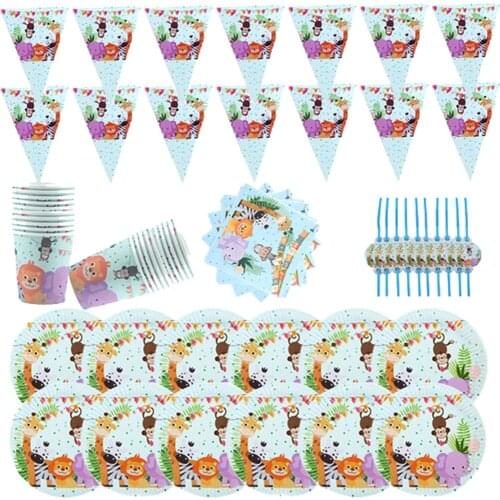 90pcs\lot Hunting Jungle Animal party Theme Paper Plate Napkin Kids Favor Birthday Party Decor Disposable Tableware party set