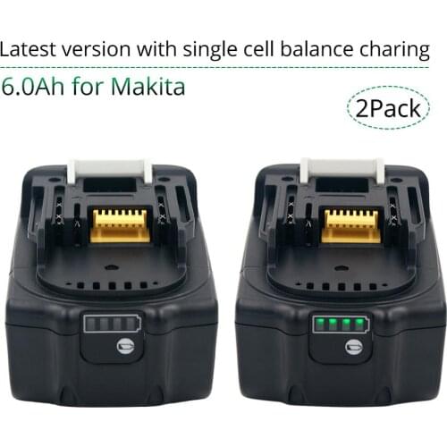 2 PACK 18V 6000mAh Rechargealbe Battery for Makita 18V BL1830B BL1860B BL1840B BL1815 LXT-400 Latest Version Balance Charging