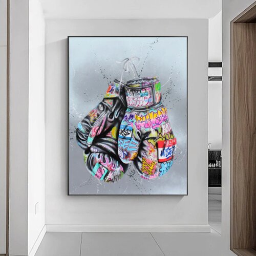 Boxing Gloves Street Graffiti Art Canvas Painting Posters and Prints Wall Art Pictures for Home Decor (No Frame)