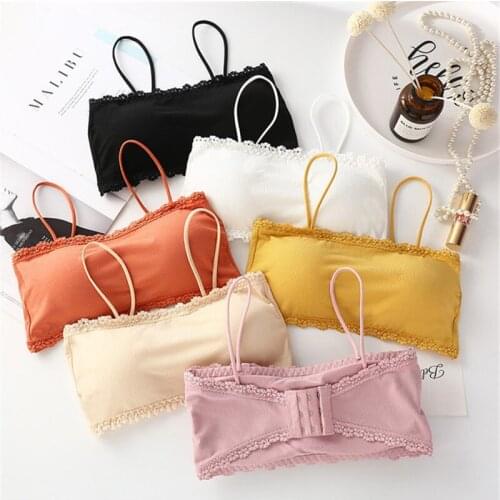 New thread lace word wrap shoulder strap wrap chest breathable eight-character cup anti-glare tube top underwear teen bra