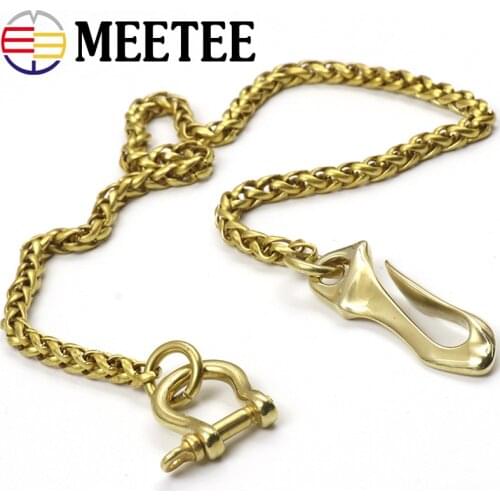 6MM*45CM Solid Brass Trousers Jeans Wallet Chain Keychain Metal Buckle Clips Snap Hook Belt Chains DIY Sewing Accessories KY402