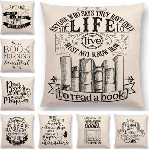 Black And White Style Cushion Cover Reading Books Decorative Letters Warm Phrase Car Pillow Case