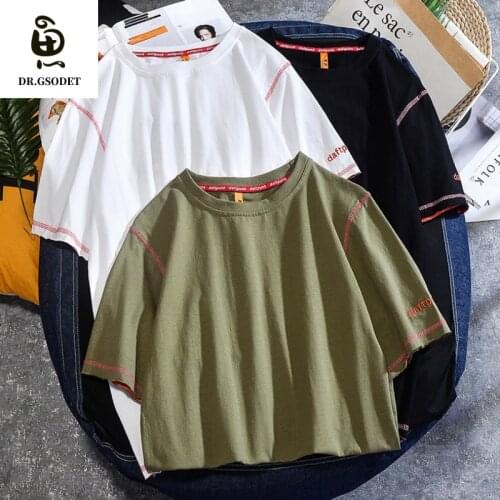 GSODET Summer T-Shirt Couple Cotton Short-Sleeved Students Basic Solid Color Loose Characteristic Mens and Womens Tops