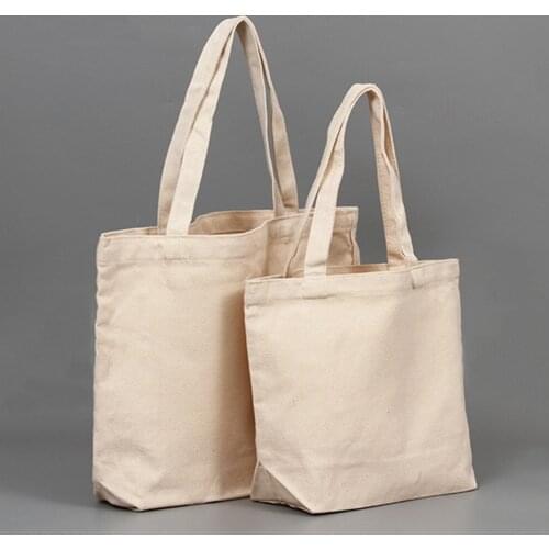 DIY Fashion Blank Canvas Shopping Bag Eco Reusable Foldable Shoulder Bags Beige Unisex Causal Handbag Tote Bag High Quality