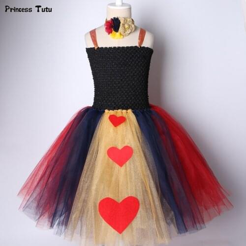 Queen of Hearts Inspired Children Girls Tutu Dress Tulle Princess Girl Birthday Party Dress Kids Halloween Carnival Costume 1-14