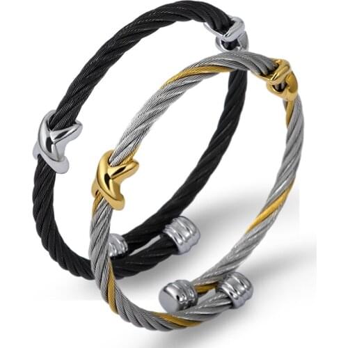 Hot Fashion Twist Cross Pulseiras Silver Charms Stainless Steel Women Wire Cable Line Bracelets X Jewelry Summer
