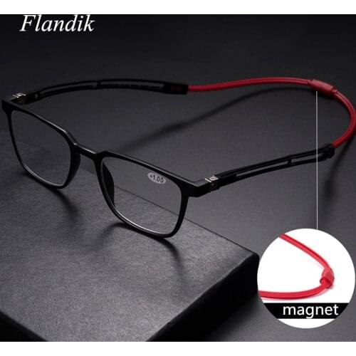 Unisex Magnet Reading Glasses Men and Women Hanging Neck Adjustable TR90 Square Frame Magnetic Presbyopia Glasses+1.00+1.50+2.00