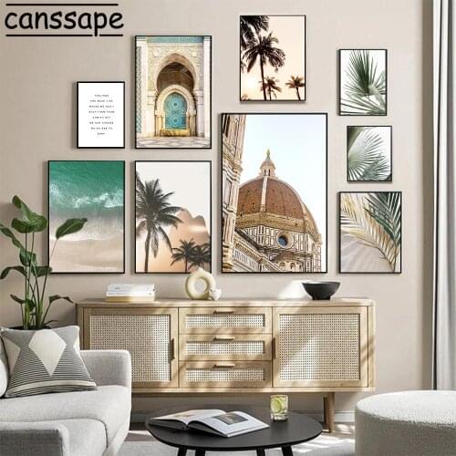 Moroccan Architecture Wall Poster Islamic Painting Palm Tree Print Beach Posters Nordic Wall Pictures For Living Room Decor