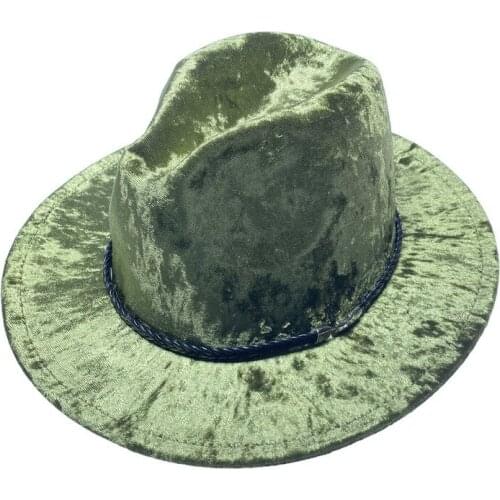 Fashion Fedora Hat for Man and Woman Velvet Braid Belt Wide Brim Green Pink Winter Classic Vintage Stylish Lady Top Hat