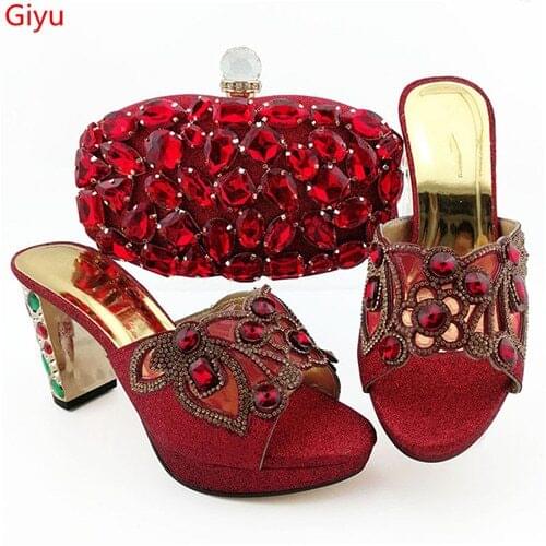 Doershow fashion style Shoes With Matching Bags Set Hot African Womens Party Shoes and Bag Sets red Color Women Sandals!SKO1-23