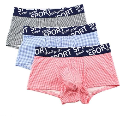 Men Boxers Sexy Mid-waist Underwear 3pcs/lot Breathable Homme Cueca Plaid Print Underpants Males Knickers U Bulge Boxer Shorts