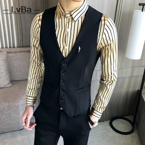 Barbers vest man business casual waistcoat men classic solid slim fit groom wedding dress party korean fashion vests