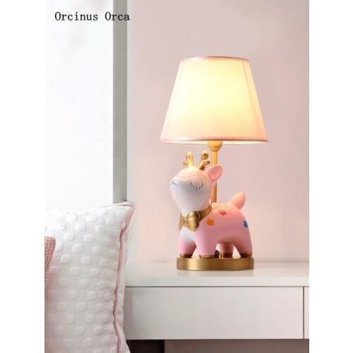 Nordic all copper deer table lamp Boy Girl Bedroom childrens room lamp cartoon creative colorful animal decorative table lamp