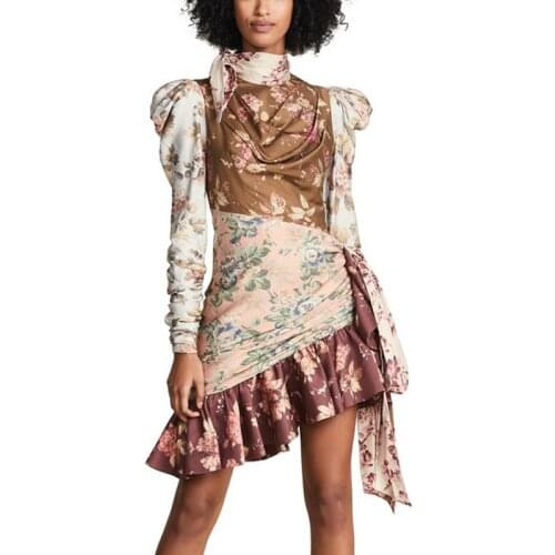 2018 Fashion Autumn Winter Colorful Patchwork Long Sleeve Bodycon Party Runway Dress