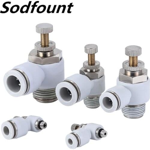 White SL 1/8 1/4 3/8 1/2 Speed Control Pneumatic Fitting Throttle Valve Controller Hose Tube Fast Connection adjustable