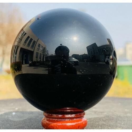 4cm-20cm +Stand Natural Black Obsidian Sphere Large Crystal Ball Healing Stone+pedestal
