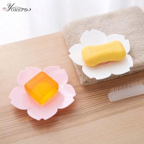OYOREFD Cute Cherry Blossom Soap Double Layer Non-slip Drain Soap Box Creative Bathroom Soap Case Bathroom Accessories