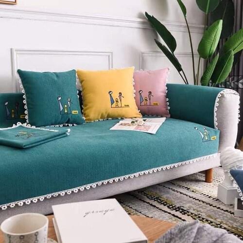 Modern Chenille sofa cushion Fabric non-slip sofa towel embroidery cartoon pattern sofa cover custom made soild color slipcover