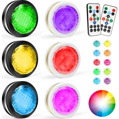 LED Night Puck Lights RGB Under Cabinet Lamp Touch Sensor with Remote Control Wireless Dimmable Battery Powered Stair Lighting