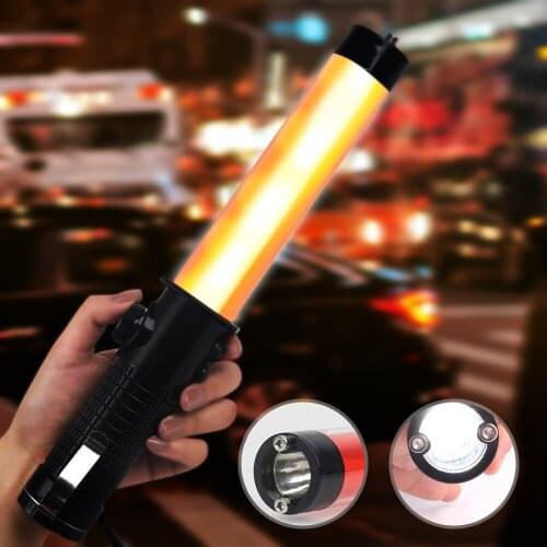 KKmoon 29cm/11.41in LED Red Traffic Baton Warning Light with Whistle Window Breaker Flashlight Lanyard for Traffic Guard