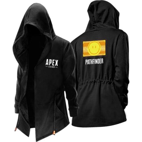Apex Legends PATHFINDER Cosplay Hooded Hoodie Smiley Face Printed Drawstring Letter Fleece Lined Jacket Sweatshirt Pullover