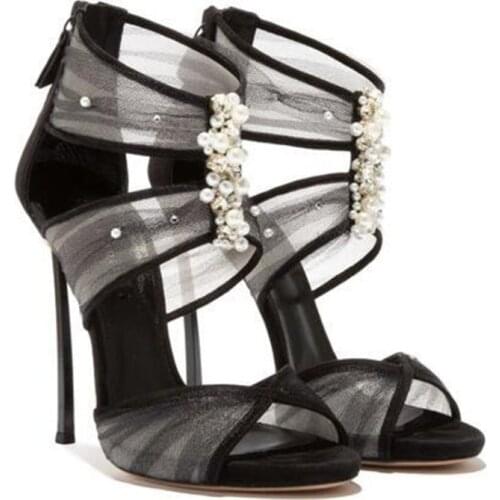 SHOFOO shoes,Beautiful fashion womens shoes, mesh, about 11cm high-heeled sandals, womens sandals. SIZE:34-45