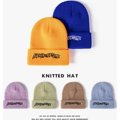 Letter embroidery knitted hats for men and women Thick autumn and winter woolen hat Fashionable capless cap warm knitted hat