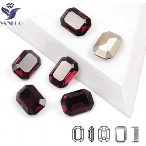 YANRUO 4610 Octagon Charm Amethyst Sewing Rhinestones Diamond Sew On Stones With Silver Frame Crystal For Craft Clothes