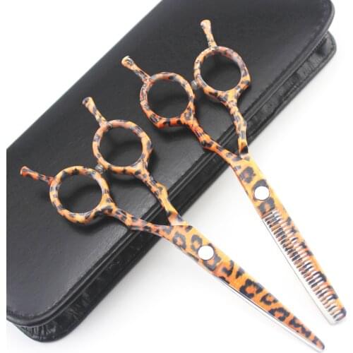 Japanese 5.5 inch hairdresser scissors hair Leopard scissors barber shears hair cut hairdressing scissor set salon tools hot
