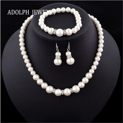 ADOLPH Jewelry Wholesale For Women 2016 New Design Imitation Pearls Statement Necklaces & Pendants With Earring And Bracelet
