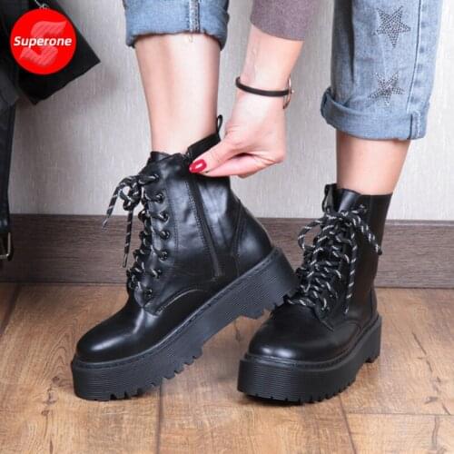 Superone Women Ankle Boots Fashion Platform Warm Winter Shoes Woman Thick Bottom Office Lady Casual Daily Footwear Size 35-40