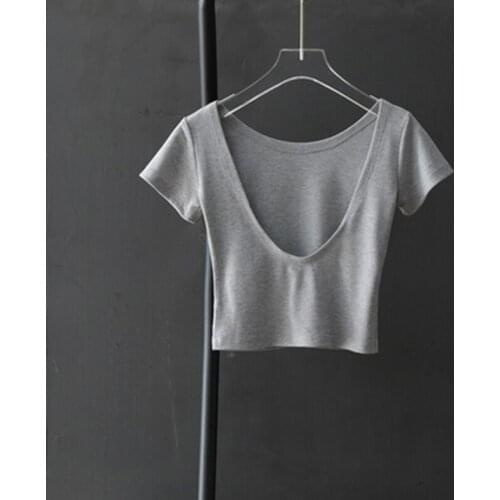 Backless cotton women t-shirts 2020 summer new v-neck solid short-sleeved slim sexy female pulls tops tees outwear