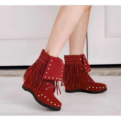 YMECHIC Lace Up Suede Western Cowboy Boots Women Fringe Rivet Cross Tied Fashion Gothic Punk Ladies Ankle Boots Shoes Plus Size