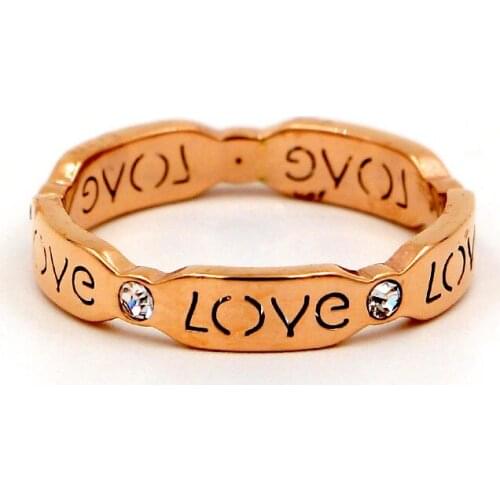 Fashion Stainless Steel Hollow Rhombus love Letter Crystal Rings Women Rose Gold Color Party Wedding Gift