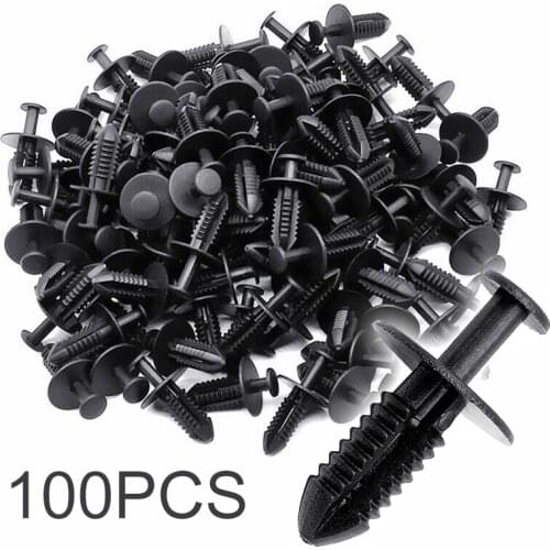 100pcs 7mm Black Plastic Rivets Fastener Clips Push Pin For Car Auto Fender Leaf Plate Lining Grille Bumper Retainer Tool Parts