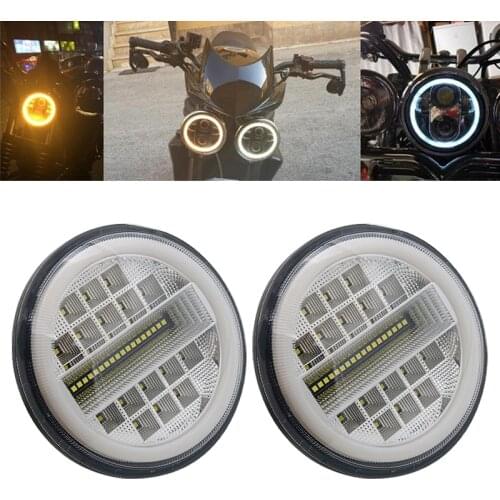 2pcs 5.75 LED Headlight 5 3/4 Inch White Amber Halo For Harley Dyna Sportster Victory Indian Iron 883