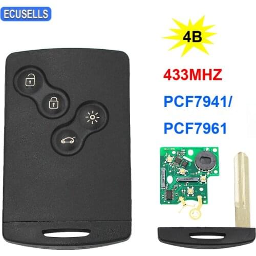 4 Button Half Smart Remote Key Smart Car Key Fob 433MHZ PCF7941/PCF7961 Chip (After Market) for Renault Koleos Uncut Blade
