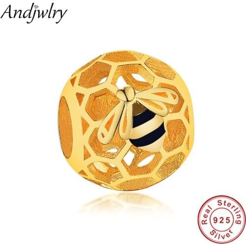 Authentic 925 Silver Jewelry Gold Bee Charms BangleFit Original Pandora Charms Bracelet 925 Sterling Silver Beads DIY Jewelry