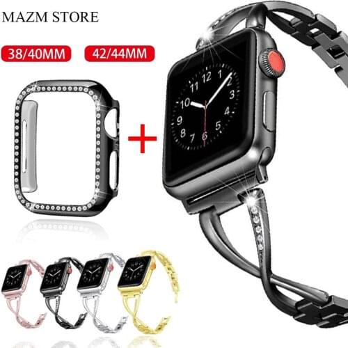 Case+Women Luxury Metal Strap for Apple Watch 38/40/42/44MM Stainless Steel Band for Iwatch SE/6/5/4/3 Bracelet Accessories Belt
