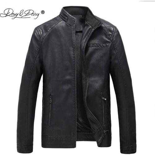 DAVYDAISY 2019 New Autumn Winter PU Leather Men Jacket Warm Coat Men Outerwear Black Yellow Male Brand Clothing L-6XL JK017