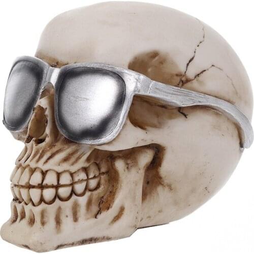 Moquerry Resin Decorative Sculpture Human Skull Replica Human Skull Model Statuette Skull Head With Sunglass Halloween