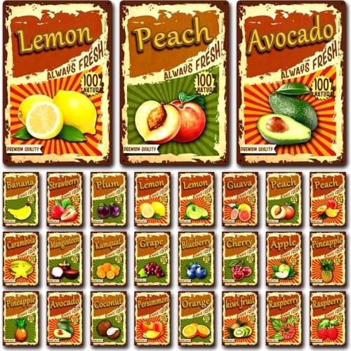 [ Kelly66 ] Fruits Cherry Lemon Banana Apple Always Fresh Grape Tin Metal Sign Home Decor Bar Art Painting 20*30 CM Size Dy176