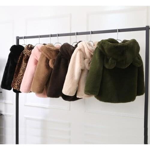 2021 Winter Baby Girls and Boys Clothes Faux Fur Coat Cotton Jacket Warm Snowsuit Baby Hooded Parka Childrens Outerwear W229