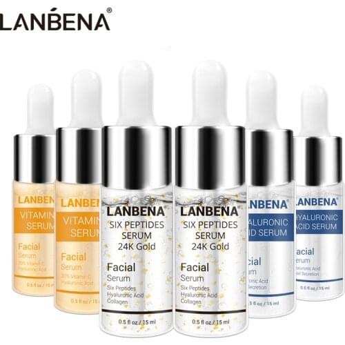 LANBENA 24K Gold Six Peptides Serum Vitamin C Hyaluronic Acid Anti-Aging Face Cream Acne Moisturizing Whitening Skin Care 6PCS