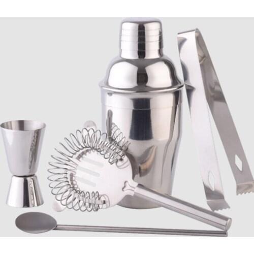 OAPE 5PCS Stainless Steel Mixer Wine Martini Jigger Spoon Strainer Ice Tongs 350ml Cocktail Shaker Set Bartender Bar Kit