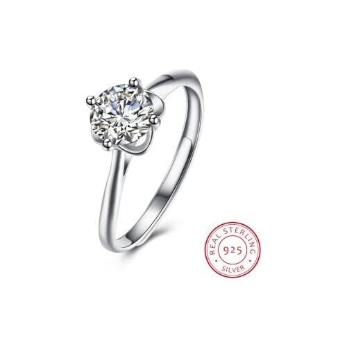 Fashion Authentic 925 Sterling Silver Daisy Wedding Ring For Women Classic Clear Zircon Jewelry Gift ESH-R0011