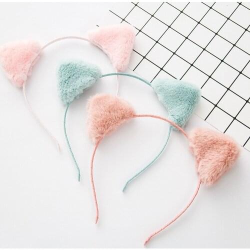Handmade 10pcs Fashion Cute Fur Cat Ears Hairbands Solid Animal Ears Hard Headbands Party Headwear Princess Hair Accessories