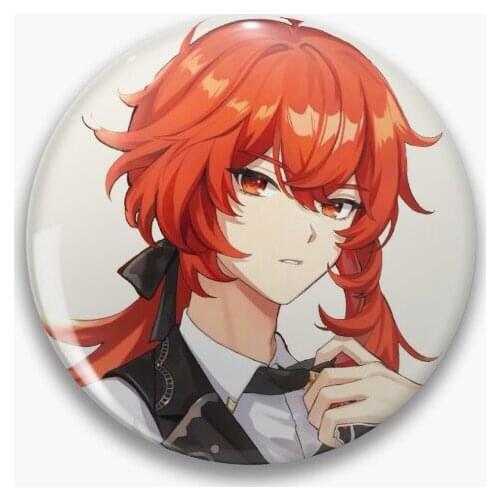 Diluc Genshin Impact Soft Button Pin Hat Badge Creative Clothes Brooch Collar Jewelry Lover Metal Gift Lapel Pin Funny Fashion
