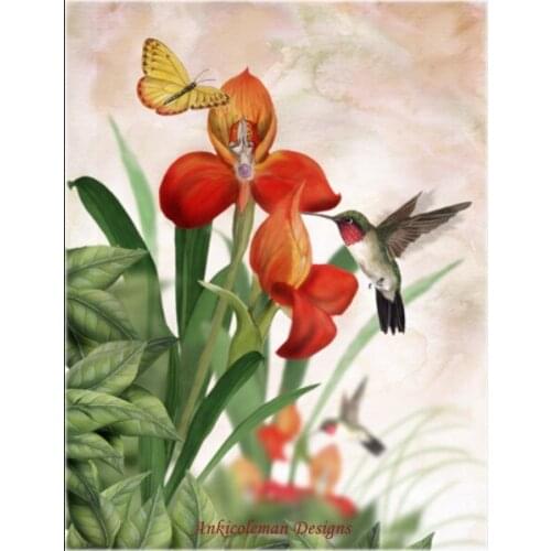 Embroidery Counted Cross Stitch Kits Needlework - Crafts 14 ct DMC DIY Arts Handmade Decor - Iris and Hummingbird 4