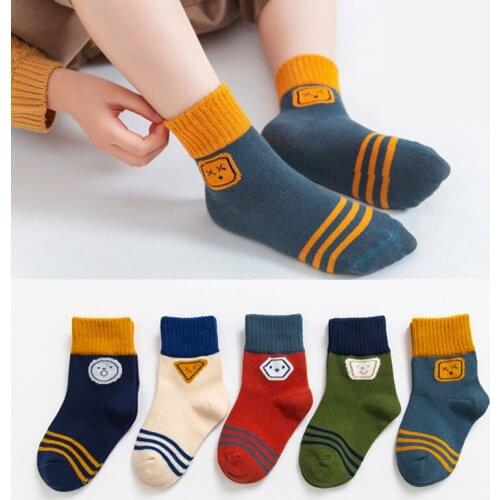 5Pairs/Set Cartoon Stripe Sports Socks 1-3 Years Children Cotton Sock Autumn Winter Spring Kids Boys Girls Cute Warm Socks